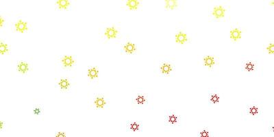 ljusröd, gul vektorbakgrund med covid-19 symboler. vektor