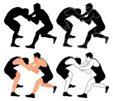 Set Silhouetten Athleten Wrestler beim Wrestling, Duell, Kampf. griechisch-römisch, Freestyle, klassisches Wrestling. Kampfkunst vektor
