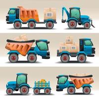 satz lastwagen und traktoren für transportvektorillustration vektor