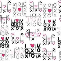 tic tac tå spel med romantisk hjärta klotter hand dragen sömlös mönster på vit bakgrund. vektor illustration