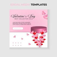 romantisk valentines dag social media mall med podium för din företag vektor