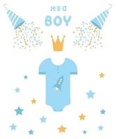 design element och dekorationer för en pojke, för de design av en vykort, affisch, inbjudan, skriva ut på tyg, för Grattis på de nyfödd, vektor platt illustration
