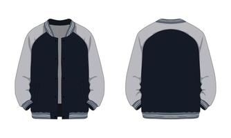 College-Jacke mit Raglanärmeln vorne und hinten. Sportjacken, Baseballjacken. Vektor-Illustration vektor