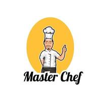 Logo des professionellen Restaurantkochs, lächelnder männlicher Koch. vektorillustration für kochcharakter der lebensmittelindustrie. vektor