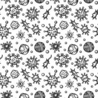 encellig mikroorganism sömlös mönster. vetenskaplig vektor illustration i skiss stil. klotter bakgrund