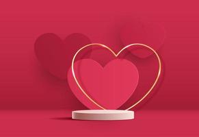 rosa podium visa bakgrund Produkter för valentine dag i kärlek plattform. stå till visa kosmetisk med hantverk stil. symboler av kärlek för Lycklig. vektor design.