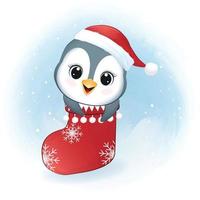 söt pingvin i de strumpor. jul säsong illustration vektor