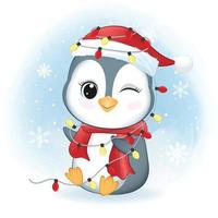 söt pingvin och Glödlampa jul. jul säsong illustration. vektor