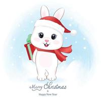 kleines kaninchen und geschenkbox, weihnachtszeitillustration vektor