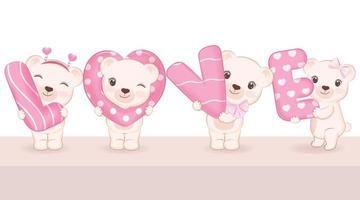 süßer teddybär mit alphabetliebe, valentinstagkonzept vektor