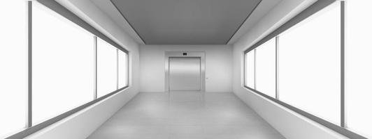 tömma korridor med stor fönster, hiss dörr vektor