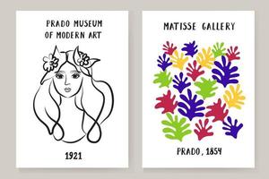 ett abstrakt uppsättning av matisse posters skildrar ett abstrakt ansikte och geometrisk former. estetisk samtida konst, illustration, vektor, affisch, vykort. vektor