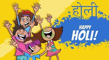 hinduistisches Holi-Festival-Design mit Comicfiguren vektor