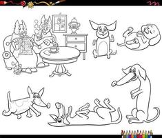 cartoon hunde tierfiguren set ausmalbilder vektor