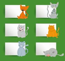 kort design uppsättning med tecknad serie kattungar och katter vektor