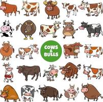 tecknad serie kor och tjurar bruka djur- tecken stor uppsättning vektor