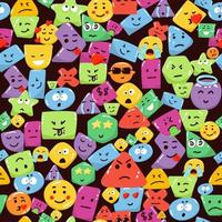 nahtloser farbenfroher abstrakter Hintergrund mit Emoji und abstrakten geometrischen Formen im Memphis-Stil. trendiger Vektorhintergrund in den Farben Weiß, Blau, Gelb und Rot. vektor