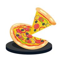 Vektor-Peperoni-Pizza mit Scheibe. Fast-Food-Illustration. Vektor eps10