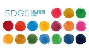 handgezeichnete aquarellkreise, 17 sdgs-farben vektor