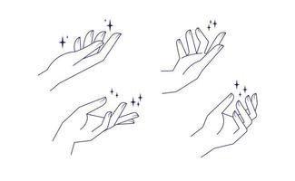 ästhetische Hände lineare Vektorgrafiken. Stilisierte elegante Handzeichnungen mit verschiedenen Gesten. vektor