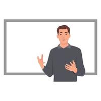 eine Vektorillustration eines Business-Coaches, der vor einer weißen Tafel spricht. flache vektorillustration lokalisiert auf weißem hintergrund vektor