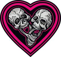 valentine skalle med hjärta, grunge vintage design t-shirts vektor