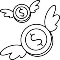 fliegende münze finanzgeschäft bargeld handel wirtschaftliche illustration linie mit weiß gefärbt vektor