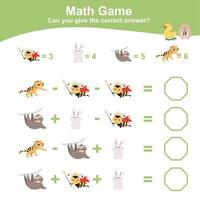 Mathematikblatt für Kinder. pädagogisches druckbares mathe-arbeitsblatt. Aktivität zum Zählen und Schreiben von Antworten für Kinder. Vektordatei. vektor