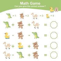 Mathematikblatt für Kinder. pädagogisches druckbares mathe-arbeitsblatt. Aktivität zum Zählen und Schreiben von Antworten für Kinder. Vektordatei. vektor