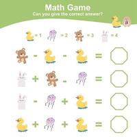 Mathematikblatt für Kinder. pädagogisches druckbares mathe-arbeitsblatt. Aktivität zum Zählen und Schreiben von Antworten für Kinder. Vektordatei. vektor