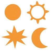 Sonne, Mond, Stern, Halbmond. isoliertes Objekt auf weißem Hintergrund vektor