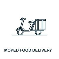 Symbol für die Lieferung von Moped-Lebensmitteln aus der Fastfood-Sammlung. einfaches Linienelement Moped-Lebensmittelliefersymbol für Vorlagen, Webdesign und Infografiken vektor