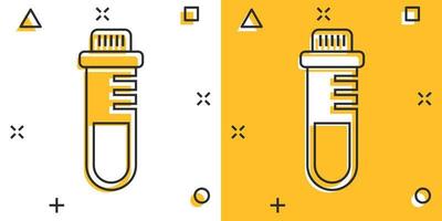 blod i testa rör ikon i komisk stil. laboratorium flaska tecknad serie vektor illustration på isolerat bakgrund. flytande i bägare stänk effekt tecken företag begrepp.