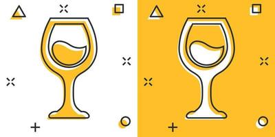 vin glas ikon i komisk stil. champagne dryck tecknad serie vektor illustration på isolerat bakgrund. cocktail dryck stänk effekt tecken företag begrepp.
