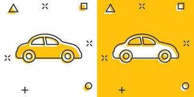 Auto-Symbol im Comic-Stil. Automobil-Fahrzeugkarikatur-Vektorillustration auf weißem lokalisiertem Hintergrund. Limousine Spritzeffekt Geschäftskonzept. vektor