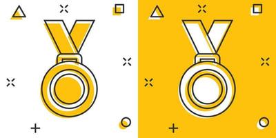 medalj ikon i komisk stil. pris- tecknad serie tecken vektor illustration på vit isolerat bakgrund. trofén tilldela stänk effekt företag begrepp.