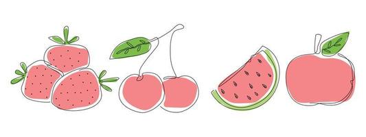uppsättning samling illustration vektor grafisk av jordgubbe, körsbär, vattenmelon, och äpple i modern samtida collage stil.