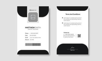 företags- id kort med svart och vit Färg. kontor id kort layout. anställd id kort för din företag. modern enkel propert och rena id kort. vektor
