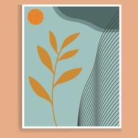 botanischer Wandkunstvektor. erdfarbene Boho-Laublinienzeichnung mit abstrakten Formen. abstraktes Pflanzenkunstdesign für Druck, Cover, Tapete und minimale und natürliche Wandkunst. vektor