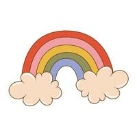 trendiger Cartoon-Regenbogen und Wolken im Retro-Stil. Valentinstag-Konzept. 60er 70er Jahre Ästhetik Vintage-Vektorillustration. vektor