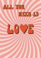 hjärtans dag häftig affisch eller hälsning kort. Lycklig valentines dag begrepp i 60s 70s tecknade serier stil. platt vektor illustration