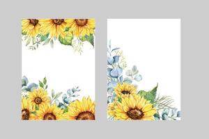 sonnenblume hochzeitseinladungsrahmen aquarell. Blumenrahmen für Hochzeitseinladung, Grußkarten. Sonnenblumenrahmen auf weißem Hintergrund vektor