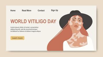 ung vit flicka illustration med vitiligo baner. värld vitiligo dag. röd hår tecknad serie kvinna. vektor