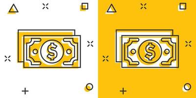 pengar stack ikon i komisk stil. utbyta kontanter tecknad serie vektor illustration på vit isolerat bakgrund. sedel räkningen stänk effekt företag begrepp.