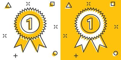 Gewinner-Symbol im Comic-Stil. Rosettenpreis-Cartoon-Vektorillustration auf weißem, isoliertem Hintergrund. Geschäftskonzept mit Medaillen-Splash-Effekt. vektor