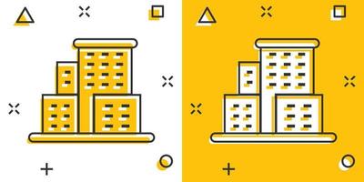 byggnad ikon i komisk stil. stad skyskrapa lägenhet tecknad serie vektor illustration på vit isolerat bakgrund. stad torn stänk effekt företag begrepp.