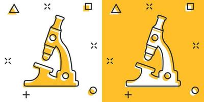 mikroskop ikon i komisk stil. laboratorium förstoringsglas tecknad serie vektor illustration på isolerat bakgrund. biologi instrument stänk effekt tecken företag begrepp.