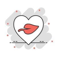 hjärta och blad ikon i komisk stil. vegan vänlig tecknad serie vektor illustration på vit isolerat bakgrund. natur kärlek stänk effekt tecken företag begrepp.