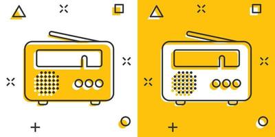 radio ikon i komisk stil. fm utsända tecknad serie vektor illustration på vit isolerat bakgrund. radiosändning stänk effekt företag begrepp.