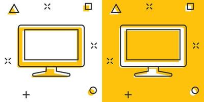 Monitorsymbol im Comic-Stil. Fernsehkarikaturzeichen-Vektorillustration auf weißem lokalisiertem Hintergrund. Display-Splash-Effekt-Geschäftskonzept. vektor